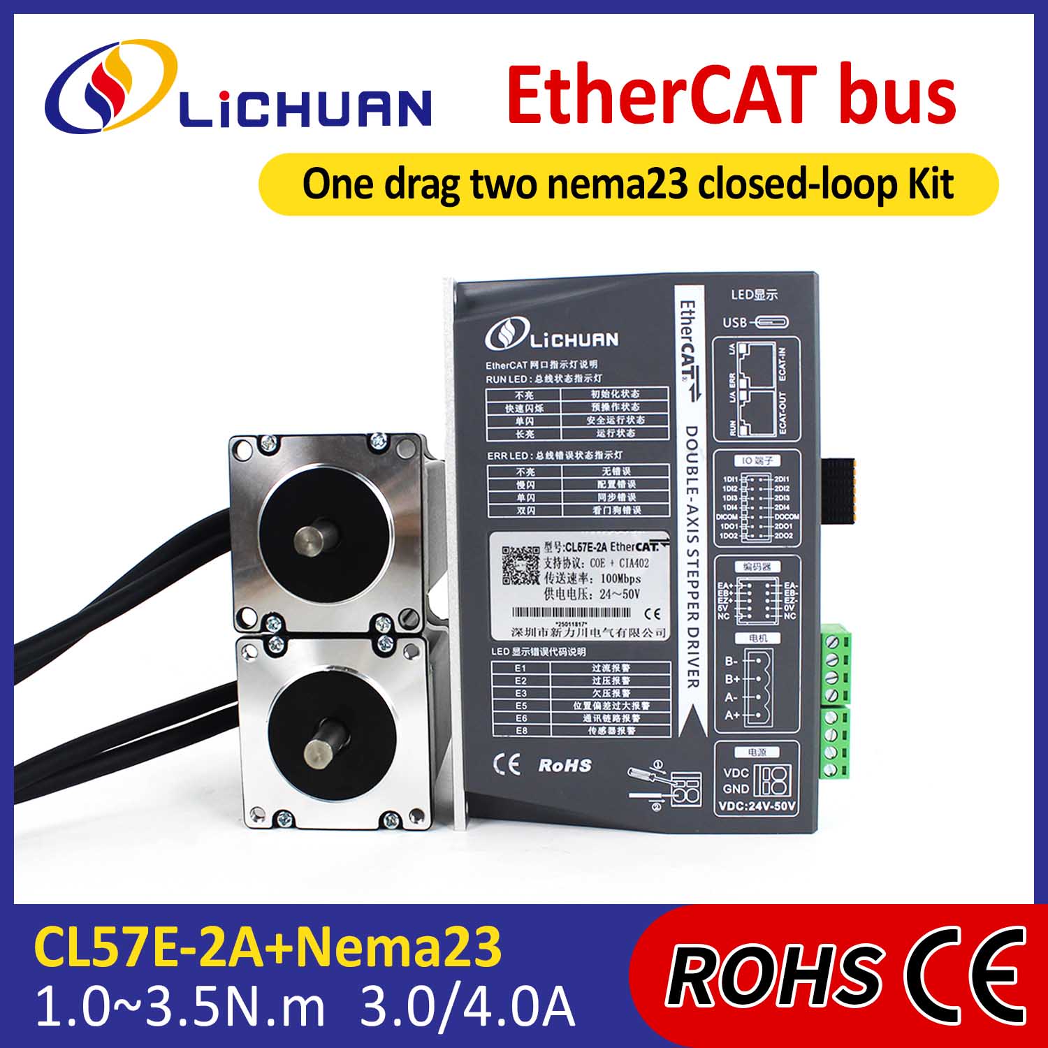 Ethercat 2phase Nema23 2-Axis DC ditutup kit driver driver
