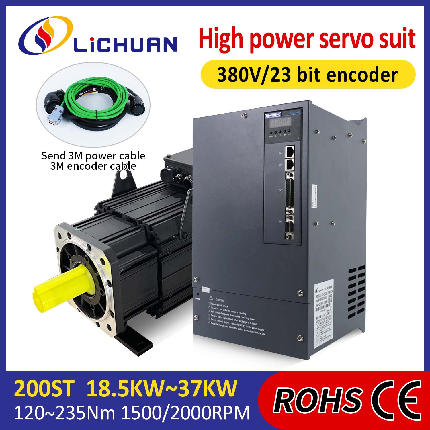Lichuan AC Servo Motor Driver Kit DAYA TINGGI 140N.m 22KW AC380V 44.7A 1500/2000RPM IP65