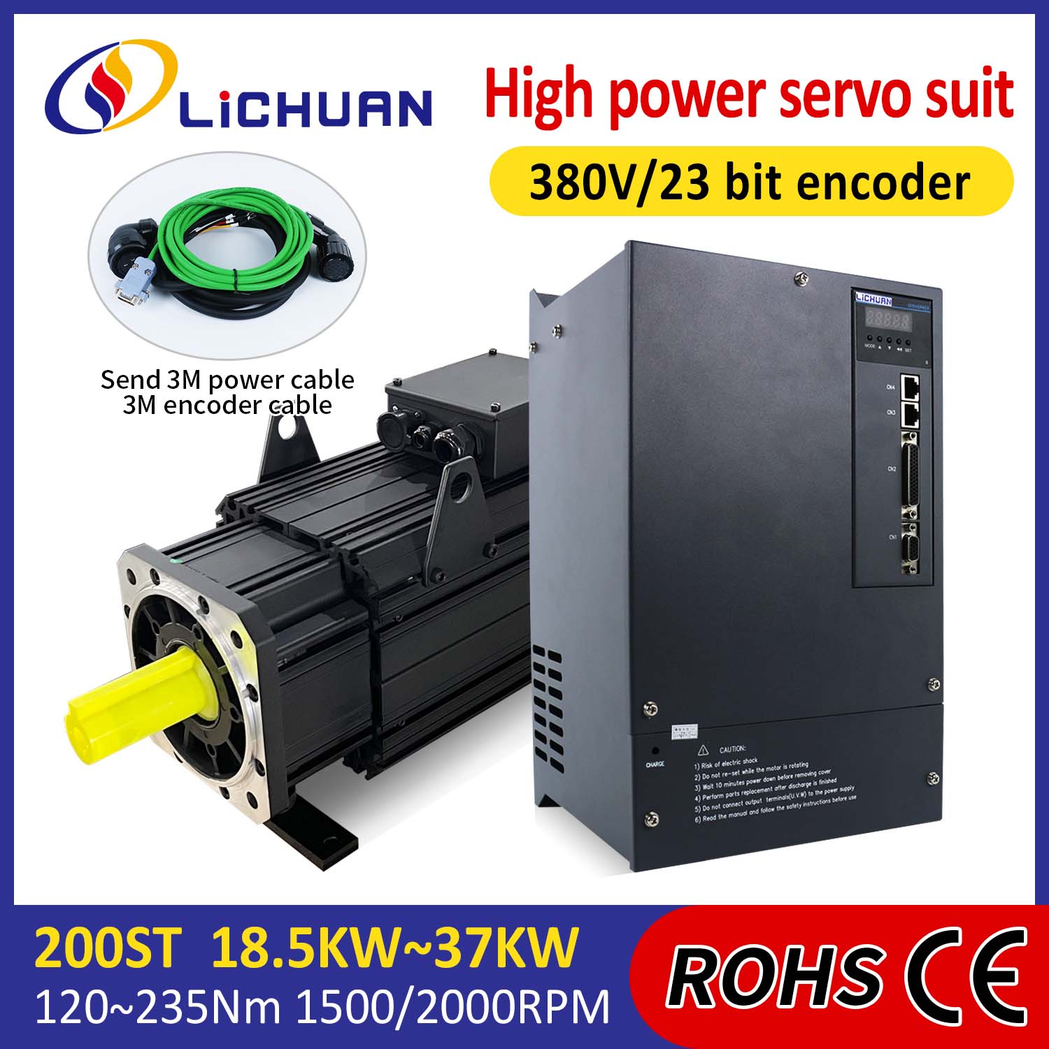 Lichuan AC Servo Motor Driver Kit DAYA TINGGI 191N.m 30KW AC380V 52A 1500/2000RPM IP65