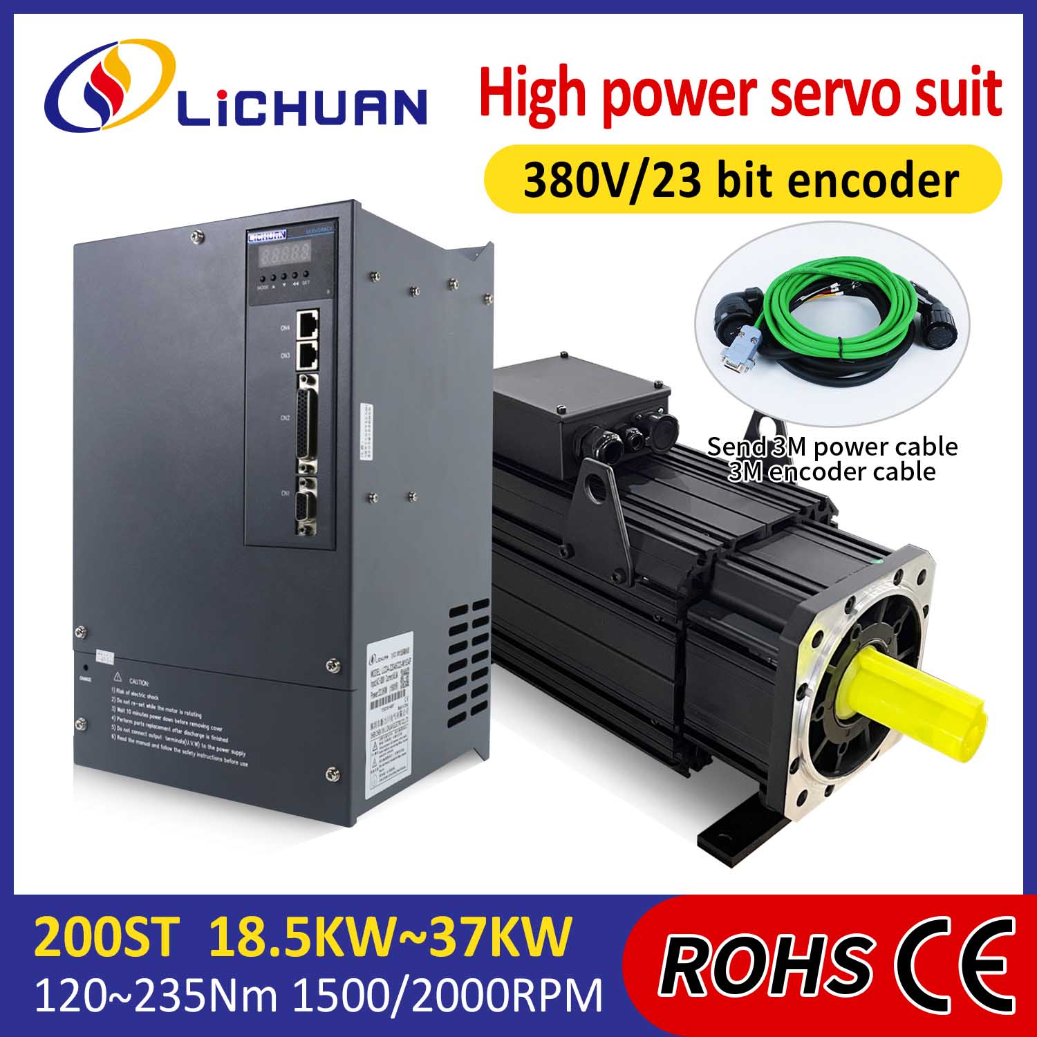 Lichuan AC Servo Motor Driver Kit DAYA TINGGI 235N.m 37KW AC380V 73A 1500/2000RPM IP65