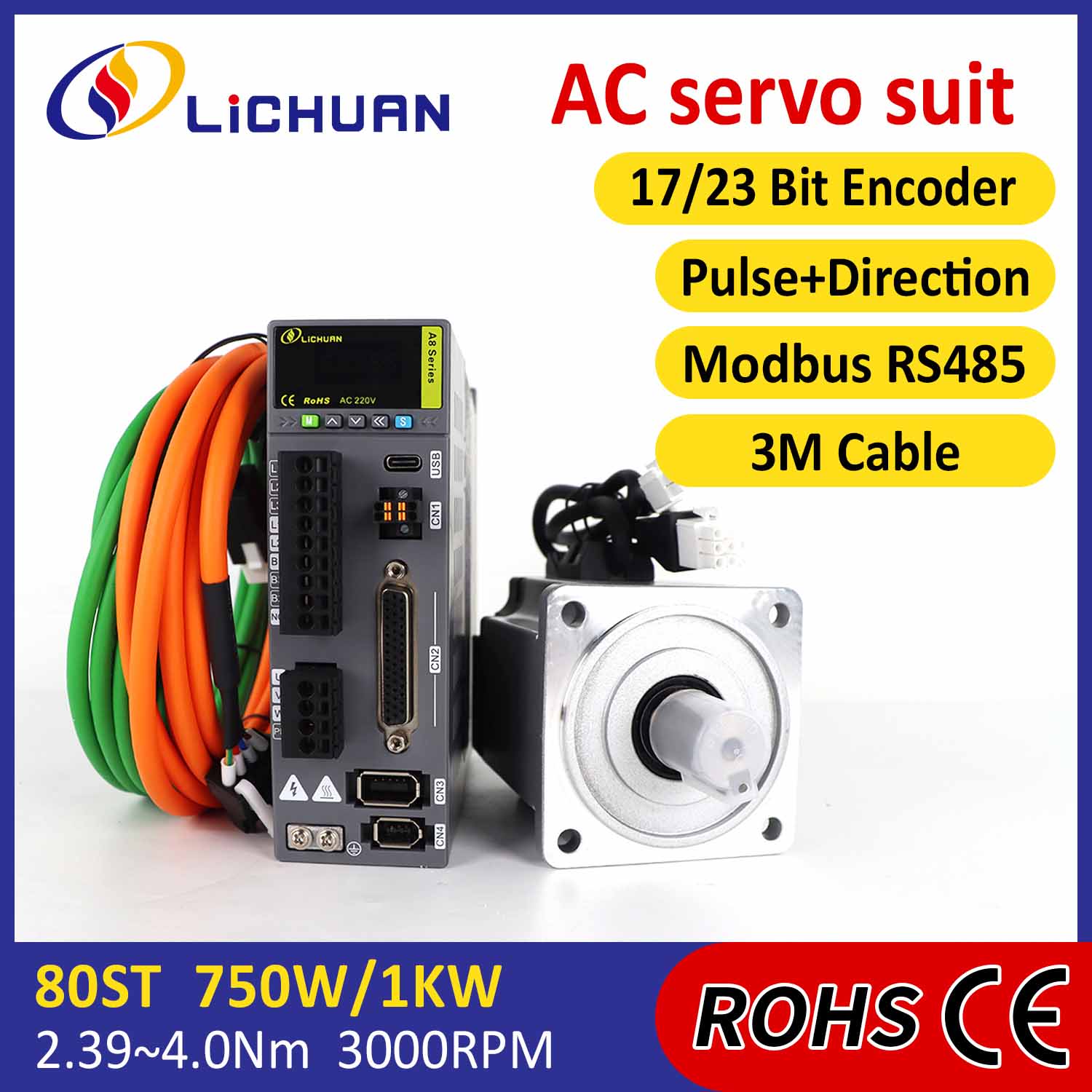 Pulsa / RS485 750W / 1000W / 1001W 2500 / 3000rpm A8 High Accuracy STE AC Servo Motor driver driver